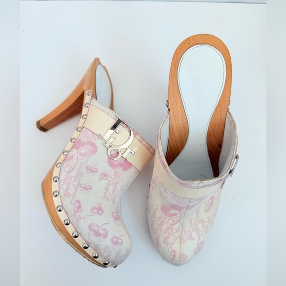 Dior Shoes - Christian Dior White Pink 2005 logo Monogram Romantique Trotter Mules clogs 40.5